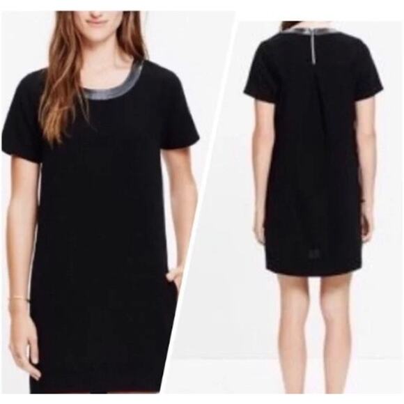 Madewell Black Sheath Dress Leather Collar Size Extra Extra Small - Picture 1 of 8